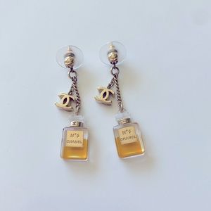 CC No. 5 Perfume Bottle Drop Earrings Metal and Resin